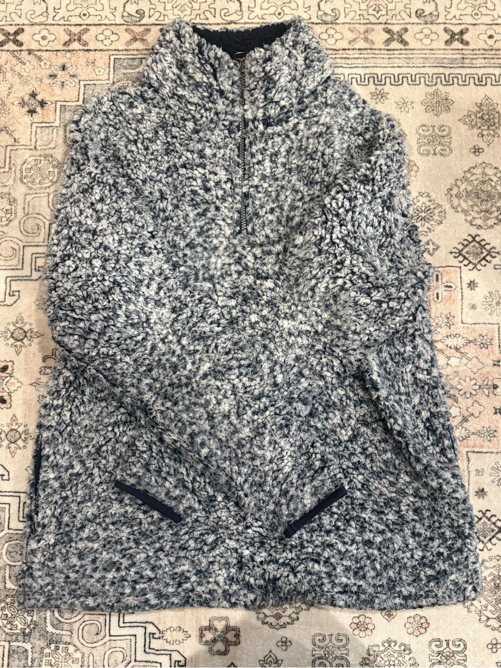 SO Women's Marled Black and White Sherpa Pullover Sweater